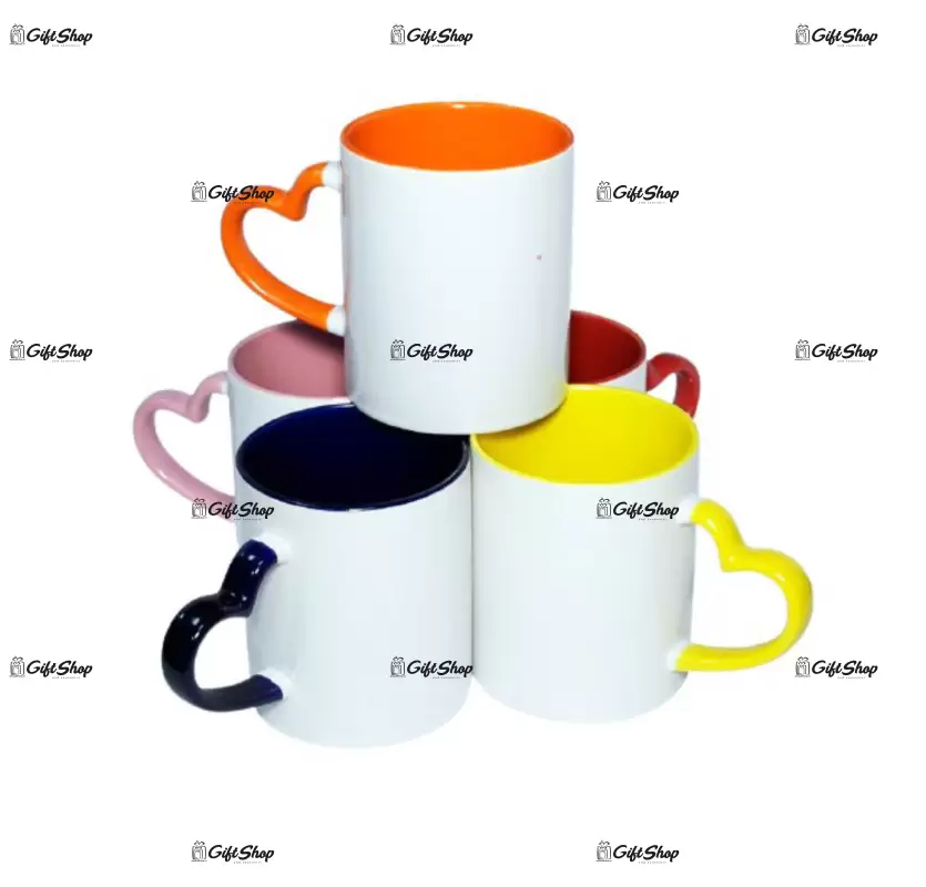 . cana ceramica colorata interior si maner inima, personalizata